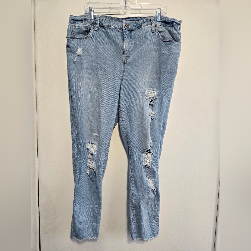 Style & Co Curvy Skinny Jeans 20W Distressed‎ Light Wash Raw Hem Stretch Denim